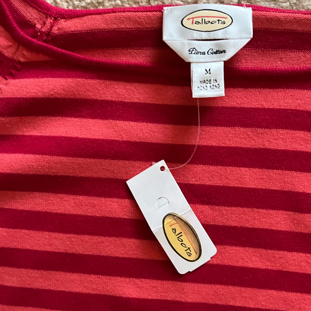 New Talbots Women’s Size Medium Striped Pima Cotton 3/4 Sleeve Sweater - Picture 13 of 13